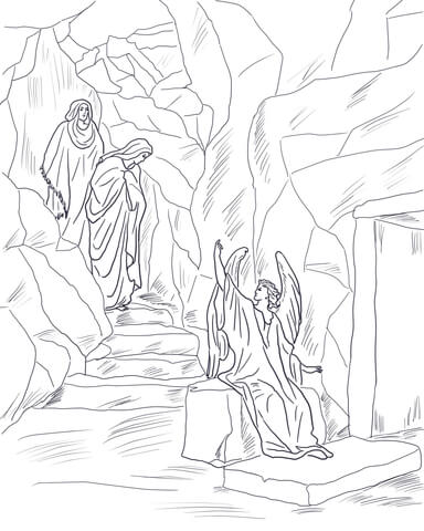 Angel Tells The Women That Jesus Has Risen Coloring Page